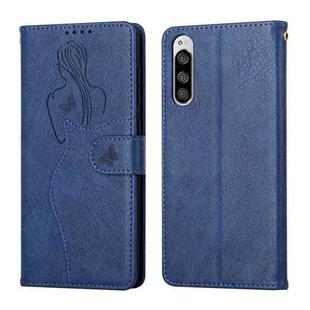 For Sony Xperia 5 Beauty Girl Embossing Pattern Horizontal Flip Leather Case with Holder & Card Slot & Wallet & Photo Frame(Blue)