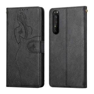 For Sony Xperia 5 II Beauty Girl Embossing Pattern Horizontal Flip Leather Case with Holder & Card Slot & Wallet & Photo Frame(Black)