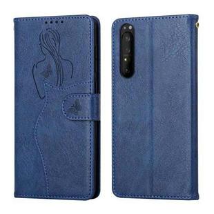 For Sony Xperia 5 II Beauty Girl Embossing Pattern Horizontal Flip Leather Case with Holder & Card Slot & Wallet & Photo Frame(Blue)