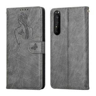 For Sony Xperia 5 II Beauty Girl Embossing Pattern Horizontal Flip Leather Case with Holder & Card Slot & Wallet & Photo Frame(Gray)