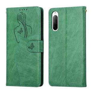 For Sony Xperia 10 II Beauty Girl Embossing Pattern Horizontal Flip Leather Case with Holder & Card Slot & Wallet & Photo Frame(Green)