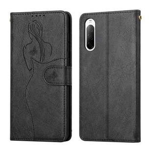 For Sony Xperia 10 II Beauty Girl Embossing Pattern Horizontal Flip Leather Case with Holder & Card Slot & Wallet & Photo Frame(Black)