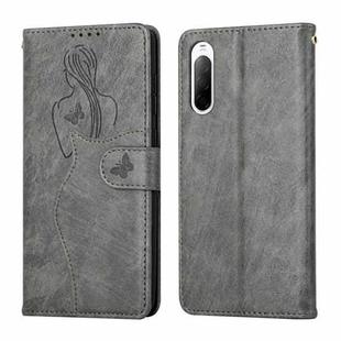 For Sony Xperia 10 II Beauty Girl Embossing Pattern Horizontal Flip Leather Case with Holder & Card Slot & Wallet & Photo Frame(Gray)