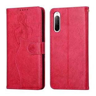 For Sony Xperia 10 II Beauty Girl Embossing Pattern Horizontal Flip Leather Case with Holder & Card Slot & Wallet & Photo Frame(Red)