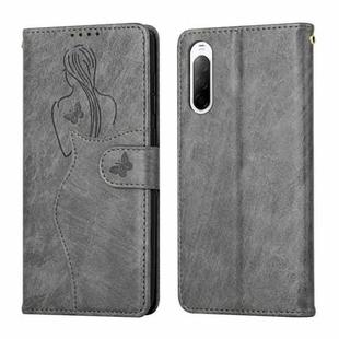 For Sony Xperia L4 Beauty Girl Embossing Pattern Horizontal Flip Leather Case with Holder & Card Slot & Wallet & Photo Frame(Gray)