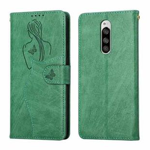 For Sony Xperia 1 / Xperia XZ4 Beauty Girl Embossing Pattern Horizontal Flip Leather Case with Holder & Card Slot & Wallet & Photo Frame(Green)