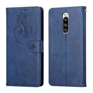 For Sony Xperia 1 / Xperia XZ4 Beauty Girl Embossing Pattern Horizontal Flip Leather Case with Holder & Card Slot & Wallet & Photo Frame(Blue)