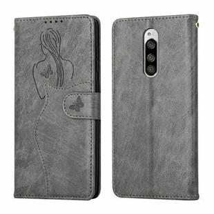 For Sony Xperia 1 / Xperia XZ4 Beauty Girl Embossing Pattern Horizontal Flip Leather Case with Holder & Card Slot & Wallet & Photo Frame(Gray)