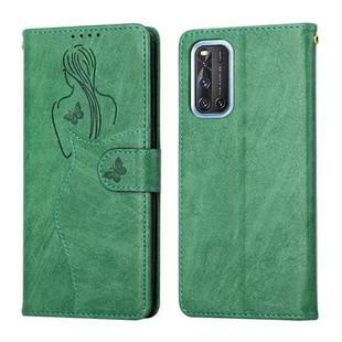 For vivo V19 Beauty Girl Embossing Pattern Horizontal Flip Leather Case with Holder & Card Slot & Wallet & Photo Frame(Green)