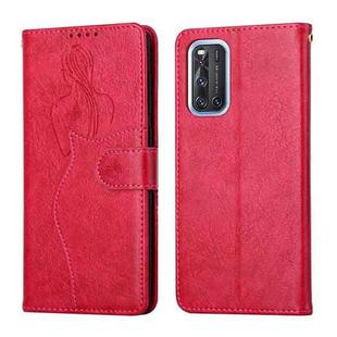 For vivo V19 Beauty Girl Embossing Pattern Horizontal Flip Leather Case with Holder & Card Slot & Wallet & Photo Frame(Red)