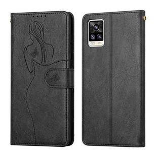 For vivo V20 Beauty Girl Embossing Pattern Horizontal Flip Leather Case with Holder & Card Slot & Wallet & Photo Frame(Black)