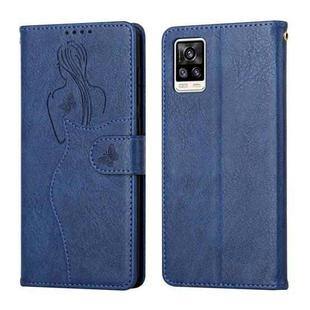 For vivo V20 Beauty Girl Embossing Pattern Horizontal Flip Leather Case with Holder & Card Slot & Wallet & Photo Frame(Blue)