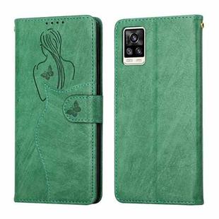 For vivo V20 Pro Beauty Girl Embossing Pattern Horizontal Flip Leather Case with Holder & Card Slot & Wallet & Photo Frame(Green)