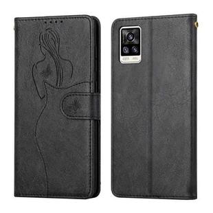 For vivo V20 Pro Beauty Girl Embossing Pattern Horizontal Flip Leather Case with Holder & Card Slot & Wallet & Photo Frame(Black)