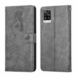 For vivo V20 Pro Beauty Girl Embossing Pattern Horizontal Flip Leather Case with Holder & Card Slot & Wallet & Photo Frame(Gray)