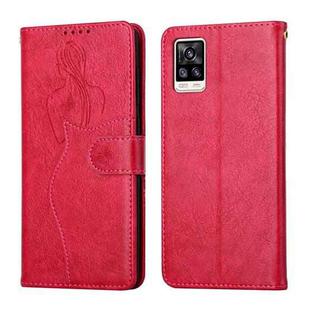 For vivo V20 Pro Beauty Girl Embossing Pattern Horizontal Flip Leather Case with Holder & Card Slot & Wallet & Photo Frame(Red)