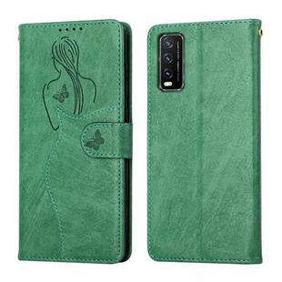 For vivo Y20 / Y21 Beauty Girl Embossing Pattern Horizontal Flip Leather Case with Holder & Card Slot & Wallet & Photo Frame(Green)