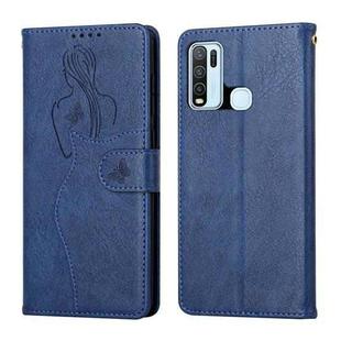 For vivo Y50 / Y30 Beauty Girl Embossing Pattern Horizontal Flip Leather Case with Holder & Card Slot & Wallet & Photo Frame(Blue)