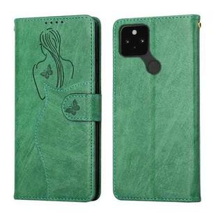 For Google Pixel 5 Beauty Girl Embossing Pattern Horizontal Flip Leather Case with Holder & Card Slot & Wallet & Photo Frame(Green)