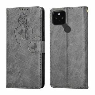 For Google Pixel 5 Beauty Girl Embossing Pattern Horizontal Flip Leather Case with Holder & Card Slot & Wallet & Photo Frame(Gray)