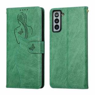 For Samsung Galaxy S21+ 5G Beauty Girl Embossing Pattern Horizontal Flip Leather Case with Holder & Card Slot & Wallet & Photo Frame(Green)