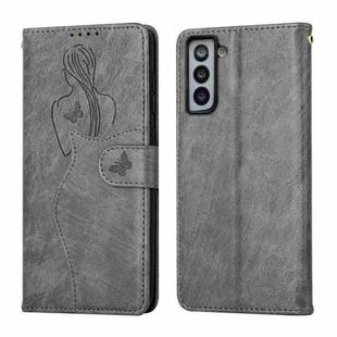 For Samsung Galaxy S21+ 5G Beauty Girl Embossing Pattern Horizontal Flip Leather Case with Holder & Card Slot & Wallet & Photo Frame(Grey)