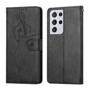 For Samsung Galaxy S21 Ultra 5G Beauty Girl Embossing Pattern Horizontal Flip Leather Case with Holder & Card Slot & Wallet & Photo Frame(Black)