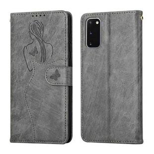 For Samsung Galaxy S20 Beauty Girl Embossing Pattern Horizontal Flip Leather Case with Holder & Card Slot & Wallet & Photo Frame(Grey)