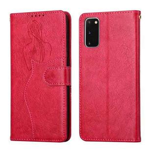 For Samsung Galaxy S20 Beauty Girl Embossing Pattern Horizontal Flip Leather Case with Holder & Card Slot & Wallet & Photo Frame(Red)