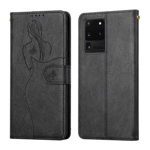 For Samsung Galaxy S20 Ultra Beauty Girl Embossing Pattern Horizontal Flip Leather Case with Holder & Card Slot & Wallet & Photo Frame(Black)