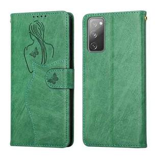 For Samsung Galaxy S20 FE Beauty Girl Embossing Pattern Horizontal Flip Leather Case with Holder & Card Slot & Wallet & Photo Frame(Green)