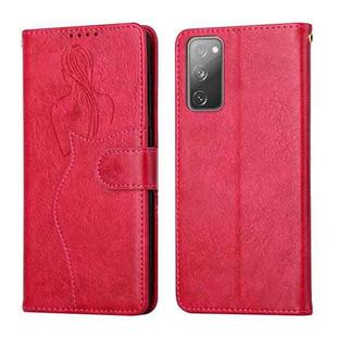 For Samsung Galaxy S20 FE Beauty Girl Embossing Pattern Horizontal Flip Leather Case with Holder & Card Slot & Wallet & Photo Frame(Red)