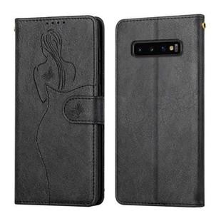 For Samsung Galaxy S10 Beauty Girl Embossing Pattern Horizontal Flip Leather Case with Holder & Card Slot & Wallet & Photo Frame(Black)