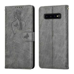 For Samsung Galaxy S10 Beauty Girl Embossing Pattern Horizontal Flip Leather Case with Holder & Card Slot & Wallet & Photo Frame(Grey)