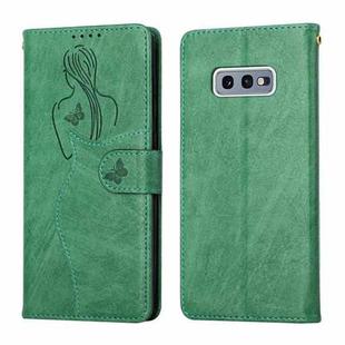 For Samsung Galaxy S10e Beauty Girl Embossing Pattern Horizontal Flip Leather Case with Holder & Card Slot & Wallet & Photo Frame(Green)