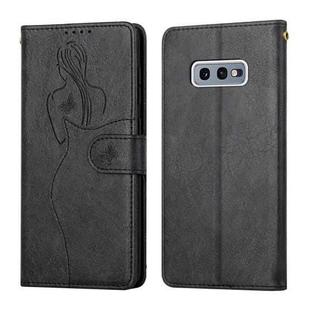 For Samsung Galaxy S10e Beauty Girl Embossing Pattern Horizontal Flip Leather Case with Holder & Card Slot & Wallet & Photo Frame(Black)