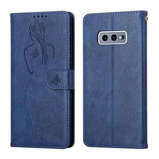 For Samsung Galaxy S10e Beauty Girl Embossing Pattern Horizontal Flip Leather Case with Holder & Card Slot & Wallet & Photo Frame(Blue)