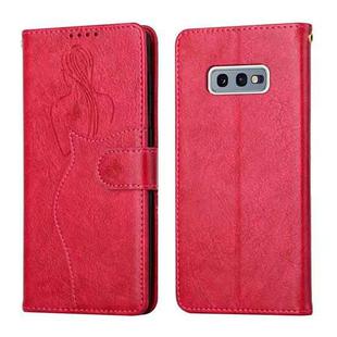 For Samsung Galaxy S10e Beauty Girl Embossing Pattern Horizontal Flip Leather Case with Holder & Card Slot & Wallet & Photo Frame(Red)