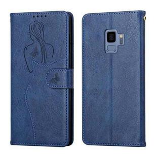 For Samsung Galaxy S9 Beauty Girl Embossing Pattern Horizontal Flip Leather Case with Holder & Card Slot & Wallet & Photo Frame(Blue)