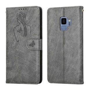For Samsung Galaxy S9 Beauty Girl Embossing Pattern Horizontal Flip Leather Case with Holder & Card Slot & Wallet & Photo Frame(Grey)