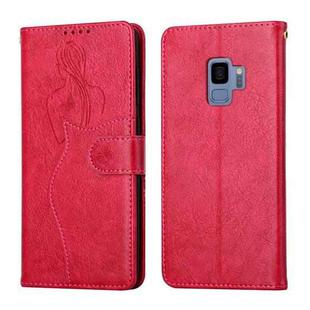 For Samsung Galaxy S9 Beauty Girl Embossing Pattern Horizontal Flip Leather Case with Holder & Card Slot & Wallet & Photo Frame(Red)