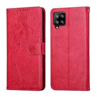 For Samsung Galaxy M32 4G Beauty Girl Embossing Pattern Horizontal Flip Leather Case with Holder & Card Slot & Wallet & Photo Frame(Red)