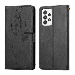For Samsung Galaxy A72 5G / 4G Beauty Girl Embossing Pattern Horizontal Flip Leather Case with Holder & Card Slot & Wallet & Photo Frame(Black)