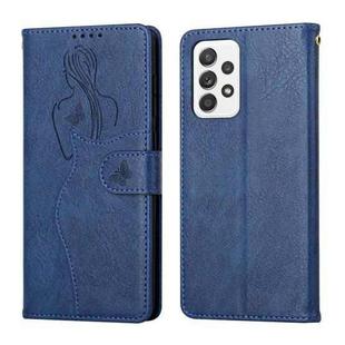 For Samsung Galaxy A72 5G / 4G Beauty Girl Embossing Pattern Horizontal Flip Leather Case with Holder & Card Slot & Wallet & Photo Frame(Blue)