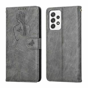 For Samsung Galaxy A72 5G / 4G Beauty Girl Embossing Pattern Horizontal Flip Leather Case with Holder & Card Slot & Wallet & Photo Frame(Grey)