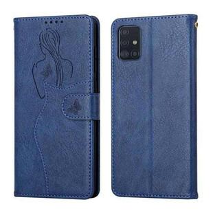 For Samsung Galaxy A71 4G Beauty Girl Embossing Pattern Horizontal Flip Leather Case with Holder & Card Slot & Wallet & Photo Frame(Blue)