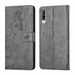 For Samsung Galaxy A70 Beauty Girl Embossing Pattern Horizontal Flip Leather Case with Holder & Card Slot & Wallet & Photo Frame(Grey)