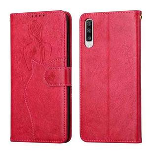 For Samsung Galaxy A70 Beauty Girl Embossing Pattern Horizontal Flip Leather Case with Holder & Card Slot & Wallet & Photo Frame(Red)