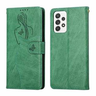 For Samsung Galaxy A52 5G / 4G Beauty Girl Embossing Pattern Horizontal Flip Leather Case with Holder & Card Slot & Wallet & Photo Frame(Green)