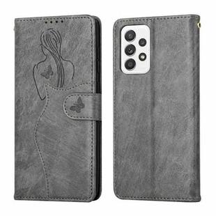 For Samsung Galaxy A52 5G / 4G Beauty Girl Embossing Pattern Horizontal Flip Leather Case with Holder & Card Slot & Wallet & Photo Frame(Grey)